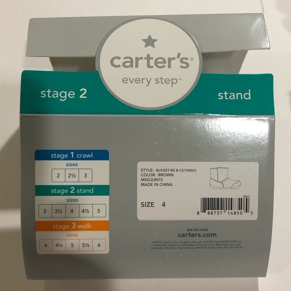 Carter’s Brown bucket boot Baby Boy Size 4 Stage 2 NWT - Picture 8 of 8